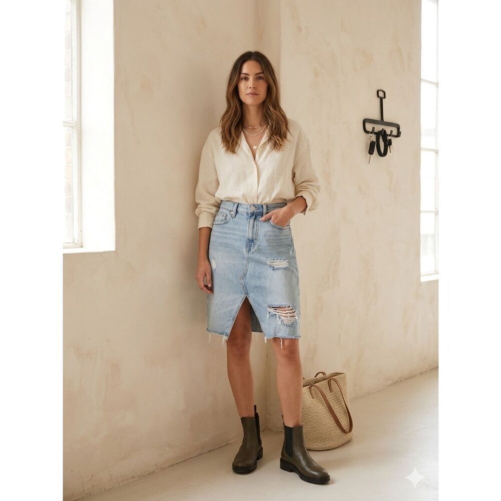 AllSaints Alfie Denim Skirt Distressed Light Wash Mini Size 0